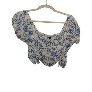 Wild Moss Blue Floral Ruched Crop Blouse | Siz